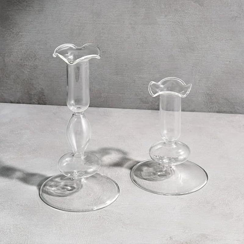 

2 шт./набор Прозрачные Вечеринки Вазы для жареных цветов Элегантные Стеклянные Подсвечники для конусных свечей Волнистое горлышко бутылки Дом 3 цвета
