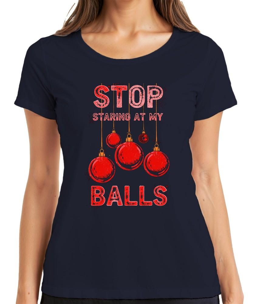 Stop Staring At My Balls Christmas Bauble Xmas Funny Party Ladies Tshirt S