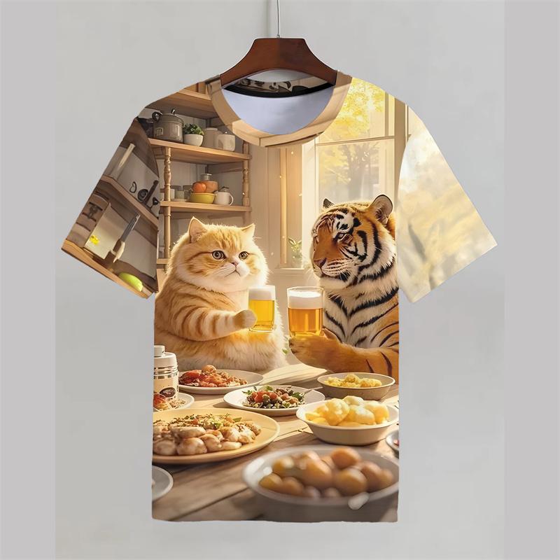 Funny Cat Graphic Tshirt For Men 3d Printed Animal Round Neck Short Sleeved Tee Shirt Kids Summer Casual Streetwear T-shirt