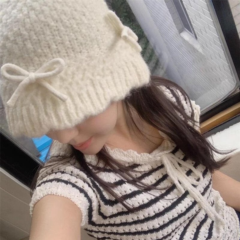 Ali Ribbon Knitted Women s Bonnet Bucket Hat Knitted Bucket Hat black
