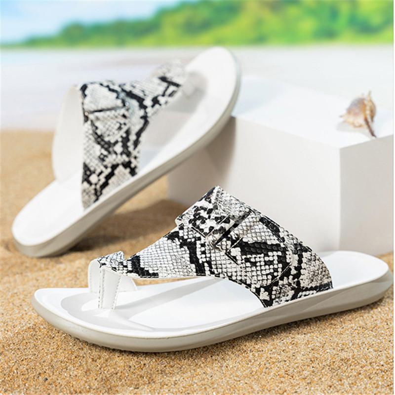 Fashion New Men's Leopard Pattern Sandals Summer Fashion Pu Leather Flip Flops Youth Beach Shoes Slippers Comfortable Casual Footwear