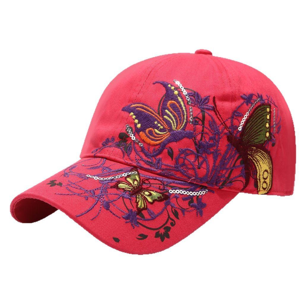 Sequin Embroidered Baseball Cap Butterfly Embroidered Duck Tongue Lip Print Trendy Hat Women's Hat