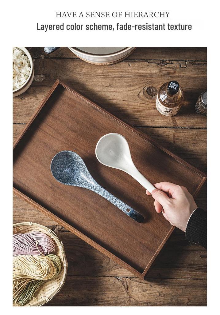 Japanese Ceramic Long-Handle Soup Spoon for Porridge & Hot Pot