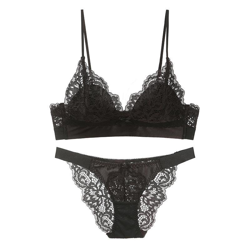 Sexy lace rimless underwear thin cotton triangle cup beautiful back bra  big chest small bra women