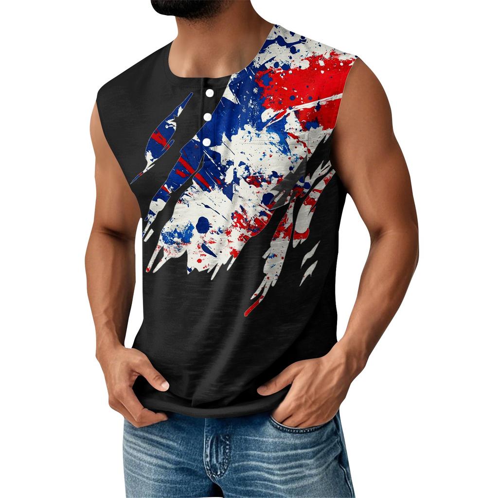 Men's Summer Independence Day Printed Sports Button Pocket Sleeveless Tank Top