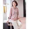 Pasite New Chinese Style Mom's Summer 3/4 Sleeve Printed Top & Pants Set