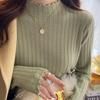 Undercoat for Women Half High Neck Black Fungus Edge Knitted Sweater Long Sleeved Thin Sweater Fashionable and Cute