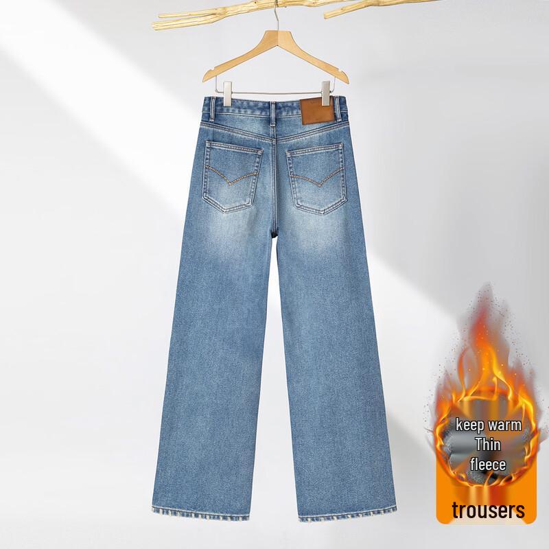 RAIN.CUN Women's Fleece-Lined High-Waist Wide-Leg Jeans