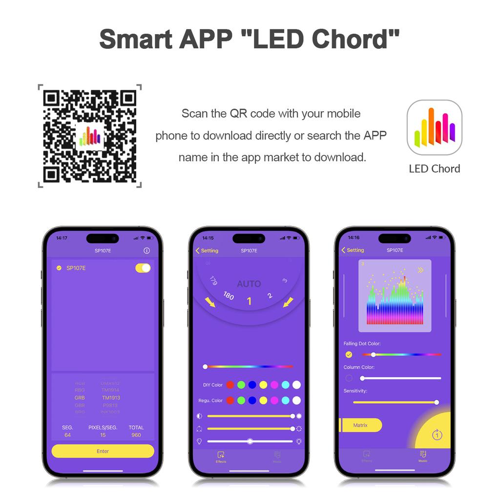 WS2812B WS2811 Pixels LED Strip Light Controller SP107E DC5-24V Addressable RGBIC Bluetooth / Music Controller