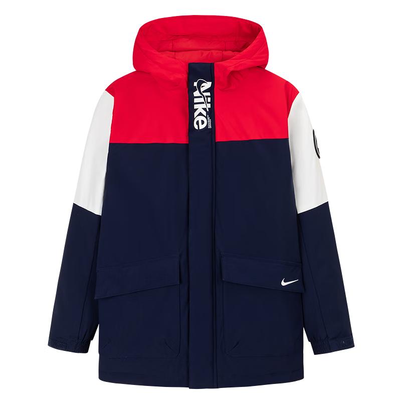 Детская куртка NIKE с капюшоном, колор-блок, индиго-синяя 160 /80 (Height 158-170cm)
