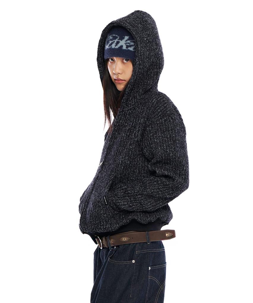Aakam Bokashi Knit Zip-Up Hoodie (Black)