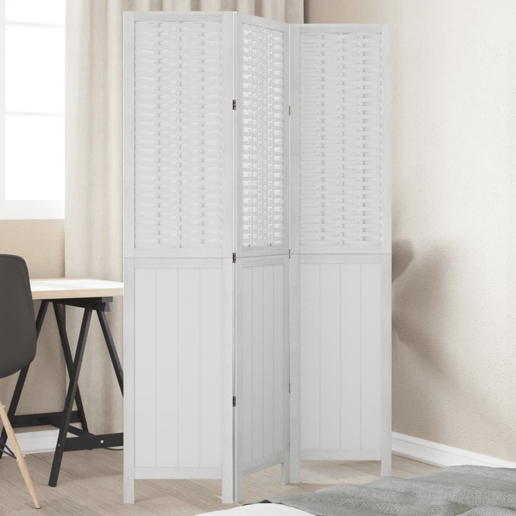 3 Panel Room Divider White Solid Paulownia Wood