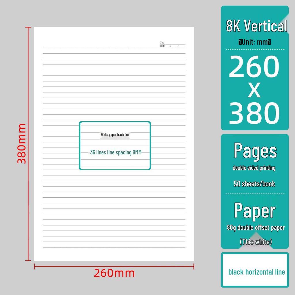 A3 Large Horizontal Line Paper Notebook - Single Line for Office, Student Mind Maps, Drafts