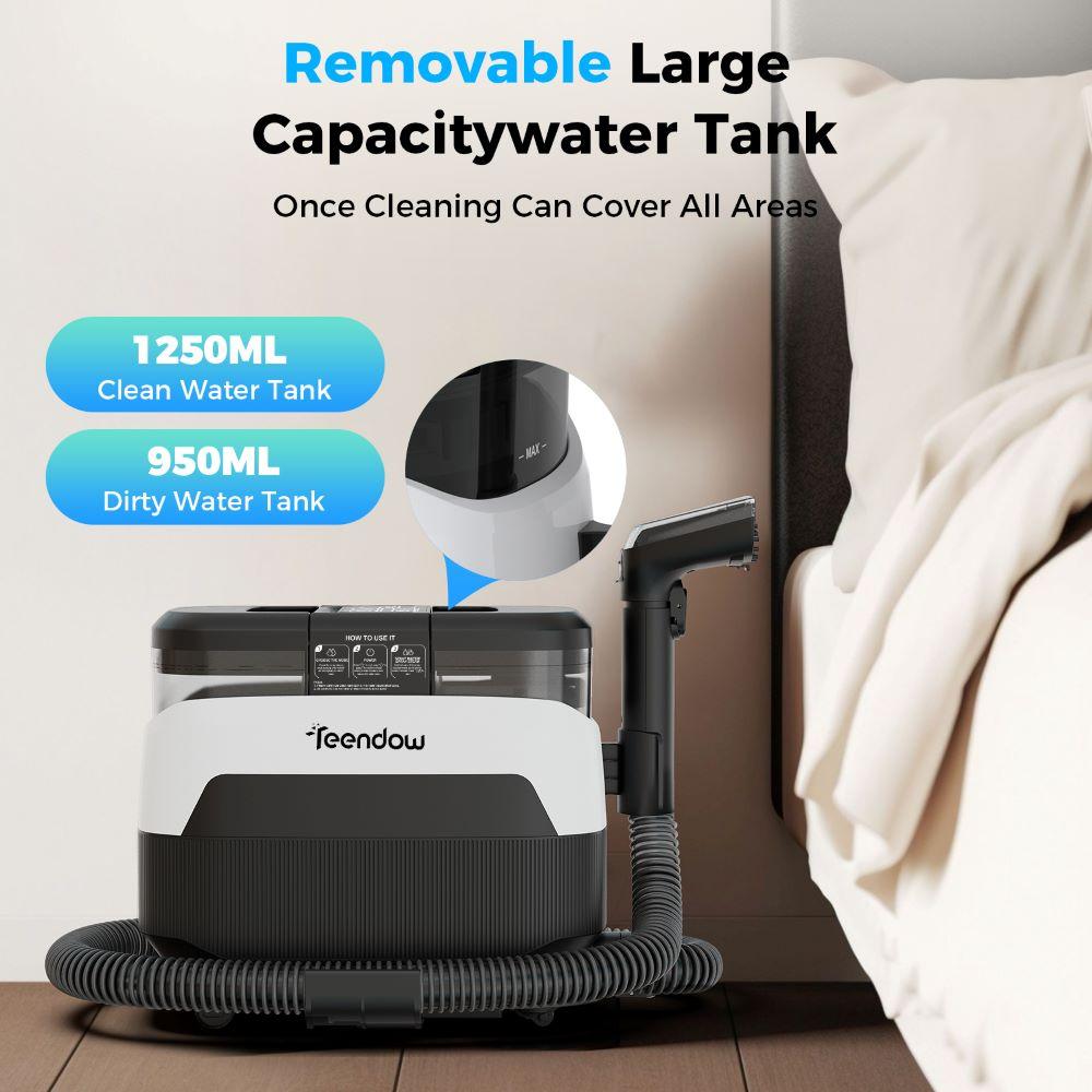Potente pulitore per tappezzeria e tappeti 3 in 1 Teendow C6 Max 1650W Vapore, 12000Pa Aspirazione, Serbatoi Doppi, Design Adatto agli Animali