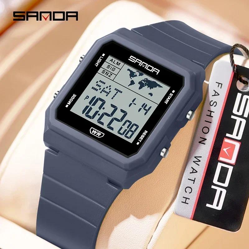 SANDA Outdoor Sport Fashion Men Electronic Watches Multifunction Alarm Clock Countdown LED Luminous Waterproof Men Wristwatc