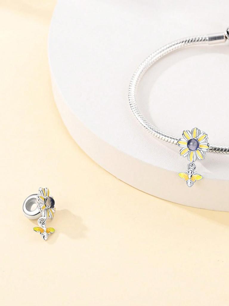 Charm Plata Copper Colors Rose Sunflower Bead Charms Pendants For Genuine Bracelets For Women DoItYourself Jewellery Love Gifts