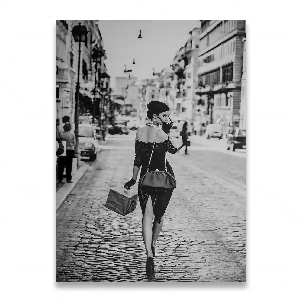 Fashion Black And White Vintage Photography Print Italy Paris Street Poster Wall Art Canvas Pictures Living Room Decor