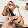 Fashion Cross Strap Square Toe Chunky Heel Women Sandals Solid Color Open Toe Real Patent Leather 6.5Cm Heels 2025 Newest Summer Sandals