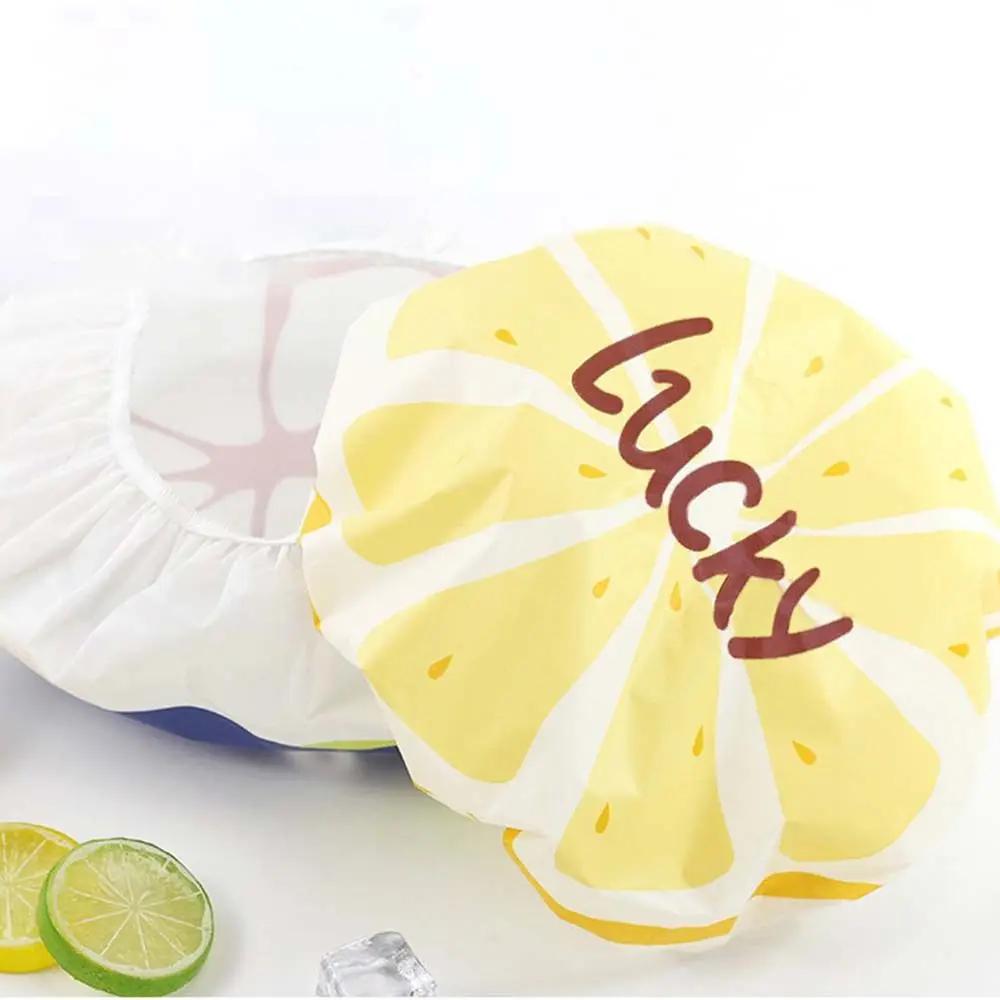 Cute Fruit Pattern Waterproof Shower Cap Cartoon Lace Elastic Band Bath Hat for Adults Women Bathroom Products