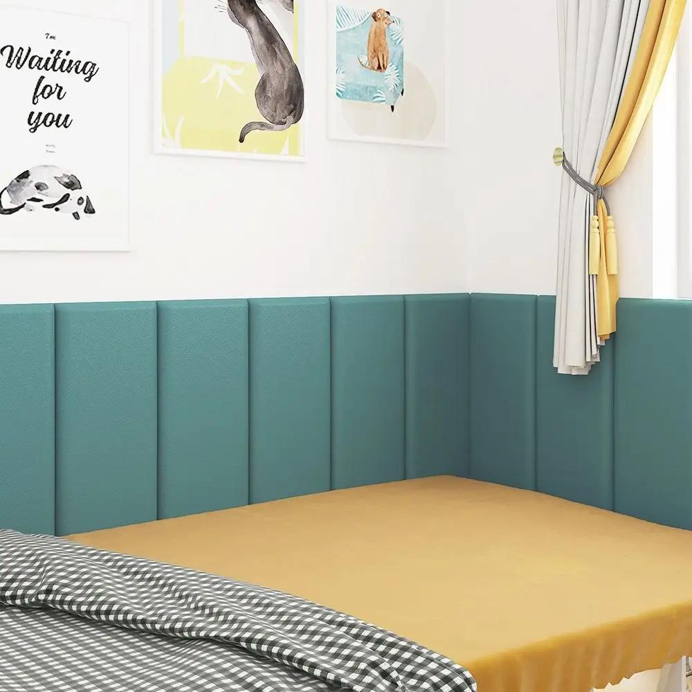 2pcs Self Adhesive 3D Wall Sticker Leather Anti-collision Anti-collision Wall Fence 10mm Thick Soft Bag Design Soft Wall Panels