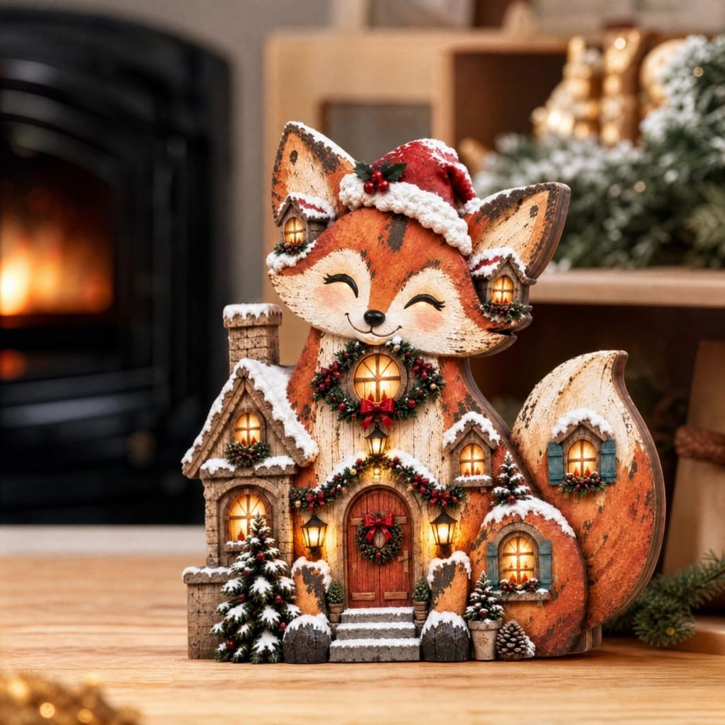 Wooden Christmas Figurine Decorative Tabletop Ornament for Holiday Home Decor