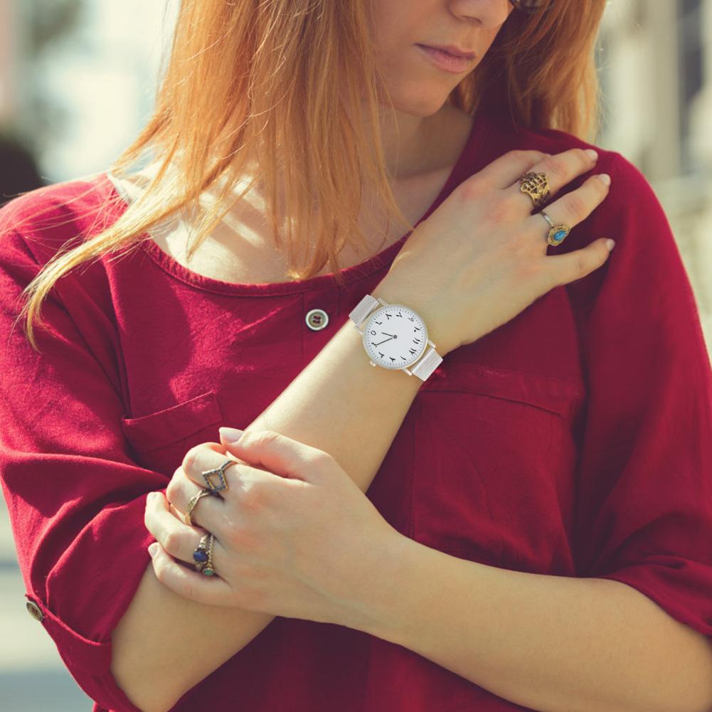 Quartz Movement Stainless Steel Strap Analog Round   Watch Wristwatch (Silver)