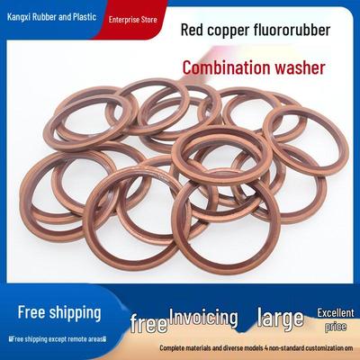 Red Copper Fluororubber Seal Gasket / High-Pressure Oil Pipe Composite Gasket