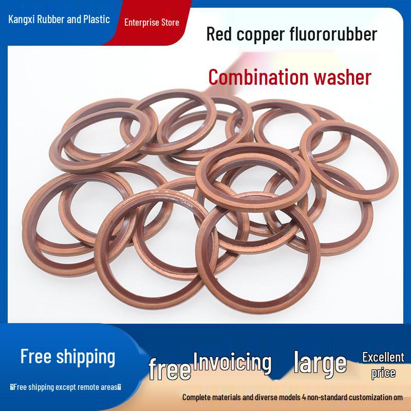 Red Copper Fluororubber Seal Gasket / High-Pressure Oil Pipe Composite Gasket 24mm (2 pieces)