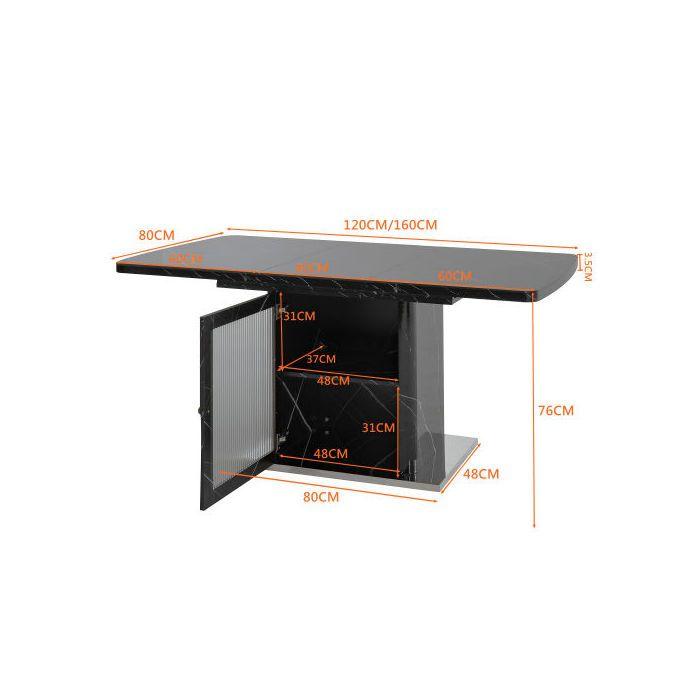 Ausziehbarer Esstisch - MUVOE - Rechteckig - Tischplatte aus schwarzem Marmor - Integrierte Aufbewahrung - 120-160 cm