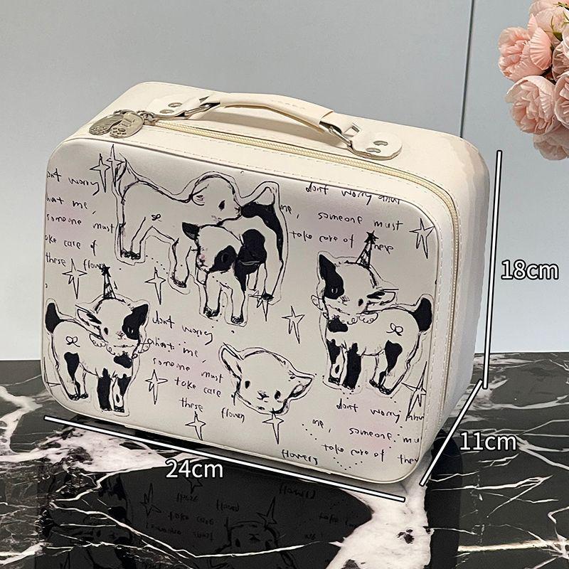 Large Capacity Cute Handbag Makeup Case with Mirror - Portable Travel Cosmetics Bag