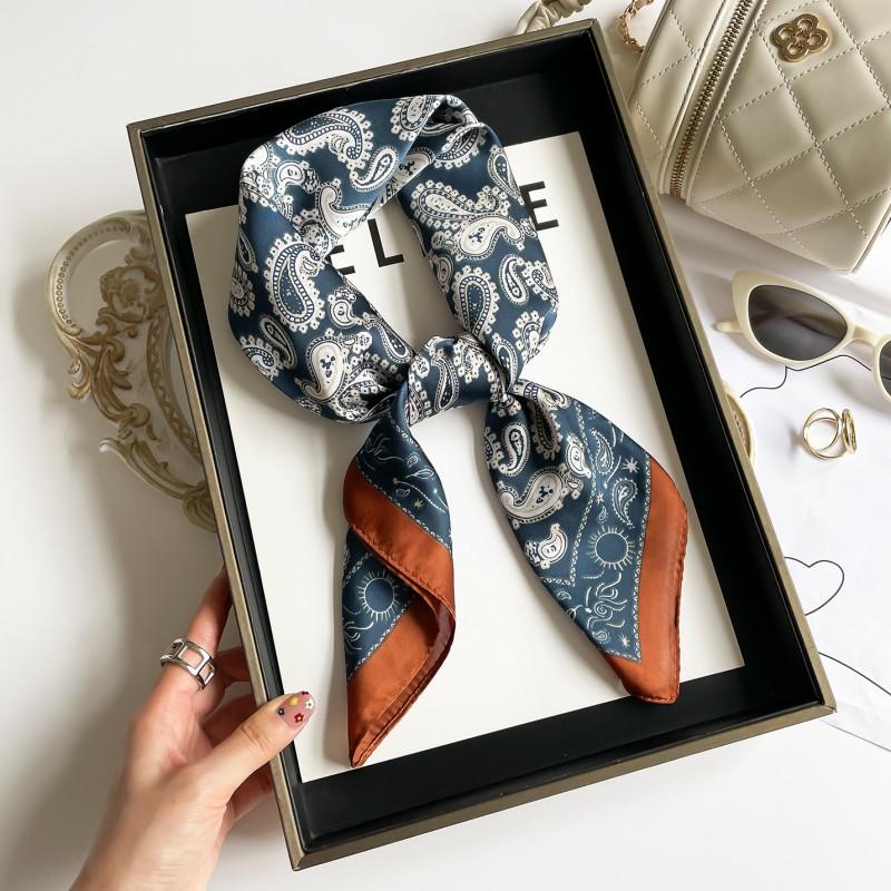 Elegant Silk Square Scarf Women - Lightweight Neck Wrap Sun Protection Stylish Accessory In Navy Blue Black Beige Red