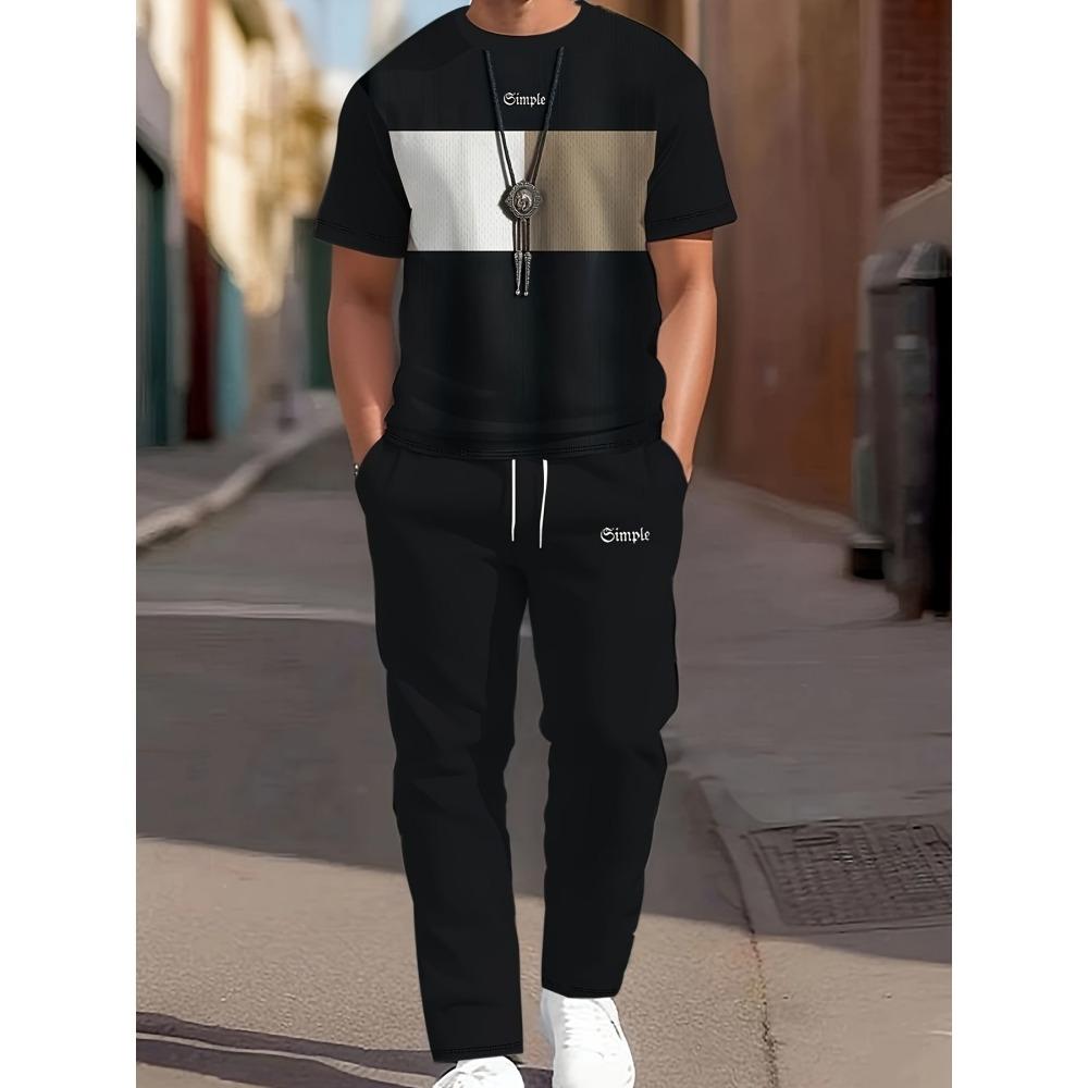3D Navy Anchor Pattern Men's Set Summer Crew Neck Short Sleeve Shirt With Casual Trousers Two-Piece Set Casual Men's Set