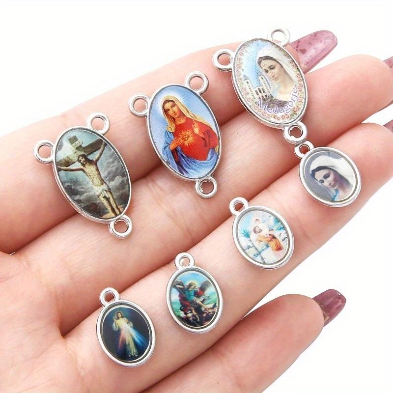 Mix 20Pcs Jesus Virgin Mary Three Hole Charm Pendant for Diy Jewelry Making Accessories Zinc Alloy Religion Pendant.