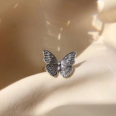 Retro Little Butterfly Ring For Women Zinc Alloy Color Punk Gothic Adjustable Open Ring Cute Zircon Accessories Love Gift For Girl
