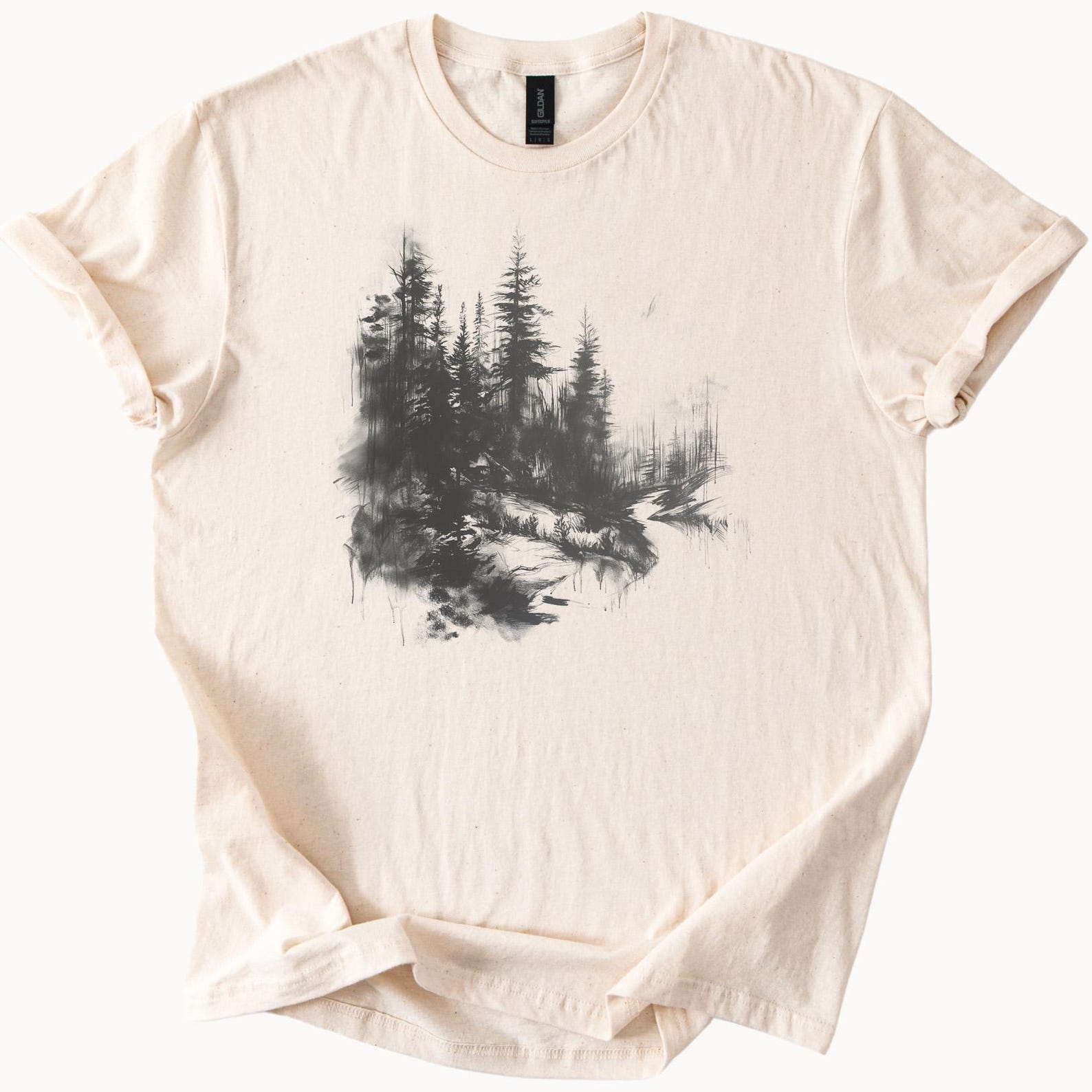 Ethereal Forest Graphic Tee Misty Woods Unisex T shirt Nature Lover Gift Soft Style Top 120