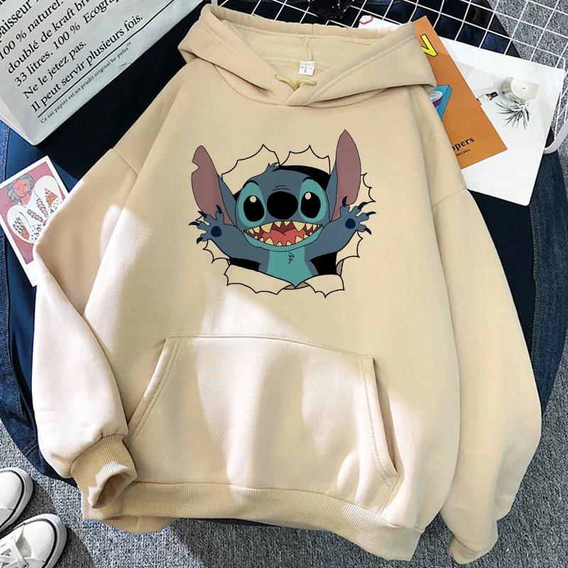 

2025 MINISO Cartoon Winter Stitch Hoodies girl Harajuku Cute Anime Sweatshirt Manga Streetwear Hoody Girl s clothes 160