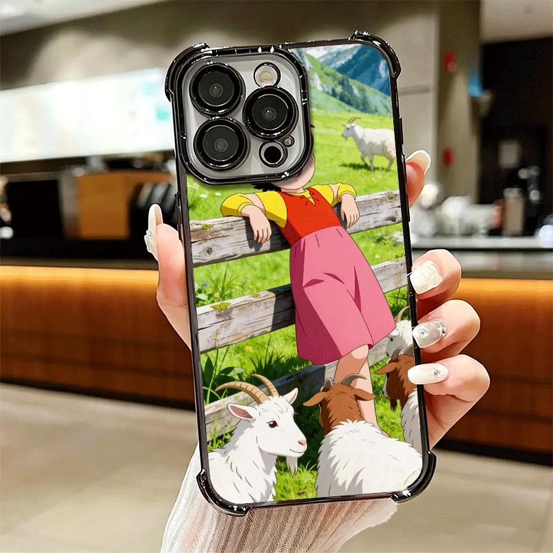 Heidi Cartoon Cute Plating Phone Case For Iphone 16 17 Pro Max Air 16E 14 15 Plus 12 13 Mini Anti-Fall Airabag Cover
