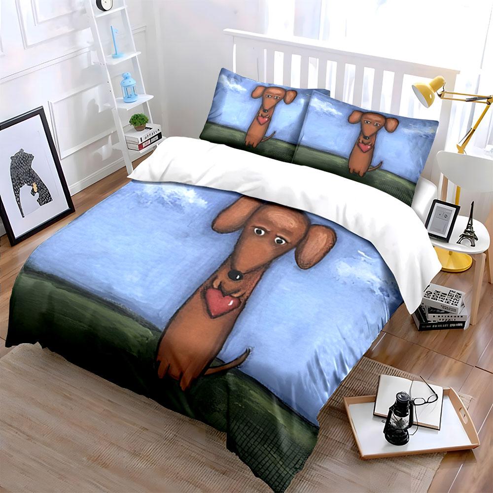 Cartoon Dachshund Holding Heart. Bedding Sets Duvet Cover Sets Duvet Covers Pillowcases(1 * Duvet Cover 2 * Pillowcases Without Duvet Insert)