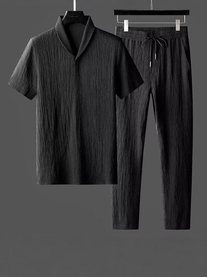 Men's Summer High-End Sporty Fashion Two-Piece Set: Lightweight Short Sleeve and Pants