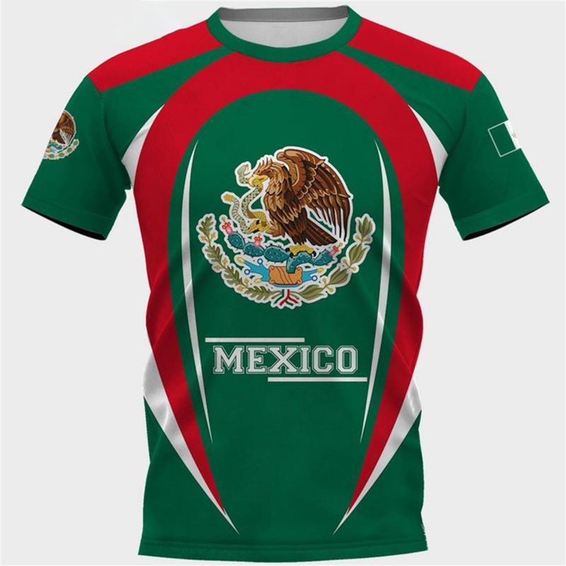 Fashion Mexico National Flag Print T Shirt For Men Funny 3D Eagle Pattern Short Sleeve Summer Casual O-neck Loose Top Men's Tees