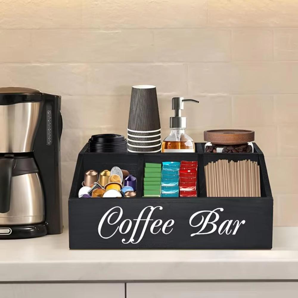 

Коробка для хранения кофе в деревенском стиле, деревянная корзина для чайных пакетиков, органайзер для кофейного бара, кафе чёрный