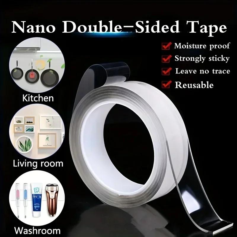 2mm Thickness Multi-Length Transparent Nano Tape - Washable & Reusable Dual-Sided Adhesive Strong Hook and Loop, No Residue