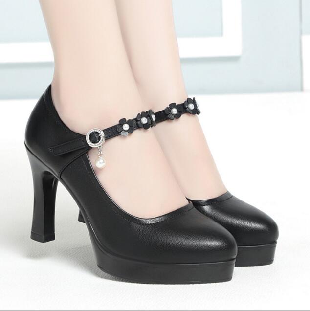 Block Heel Platform Pumps Spring Autumn Women Shoes 2025 Women Buckle Strap High Heels Shoes Ladies Elegant Black Office Shoes