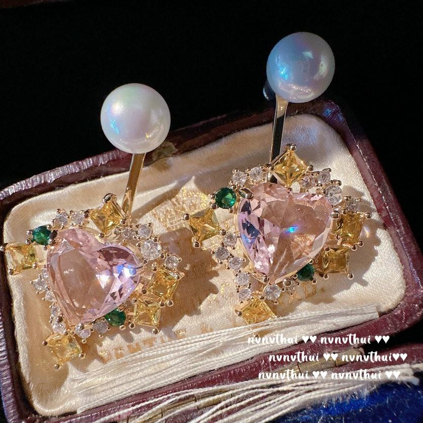 Papalacha Pink Gem Butterfly Necklace, Dancing, 18K Gold Dust Plated Love Rainbow, Zircon Earrings