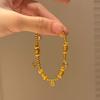 Gold Plated Coin Braided Bracelet with Brushed Cat Eye Beads Elegant Adjustable Money Jewelry for Women