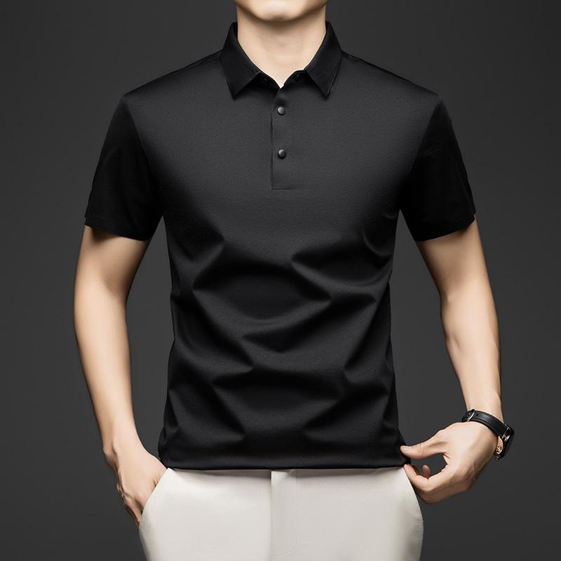 Men's Ice Silk Short Sleeved T-shirt Summer Thin Business Casual Versatile Polo Shirt