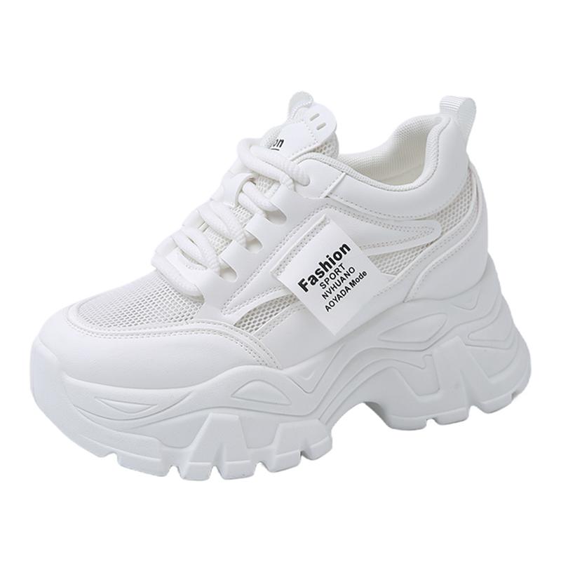 Fashion Whiet Breathable Chunky Sneakers Woman 2025 Spring Thick Platform Casual Sneakers Women Non Slip Lace Up Sports Shoes Female