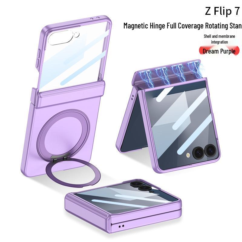 Samsung Z Flip7 Magnetic Case with Rotating Stand and Full Coverage Hinge Protection