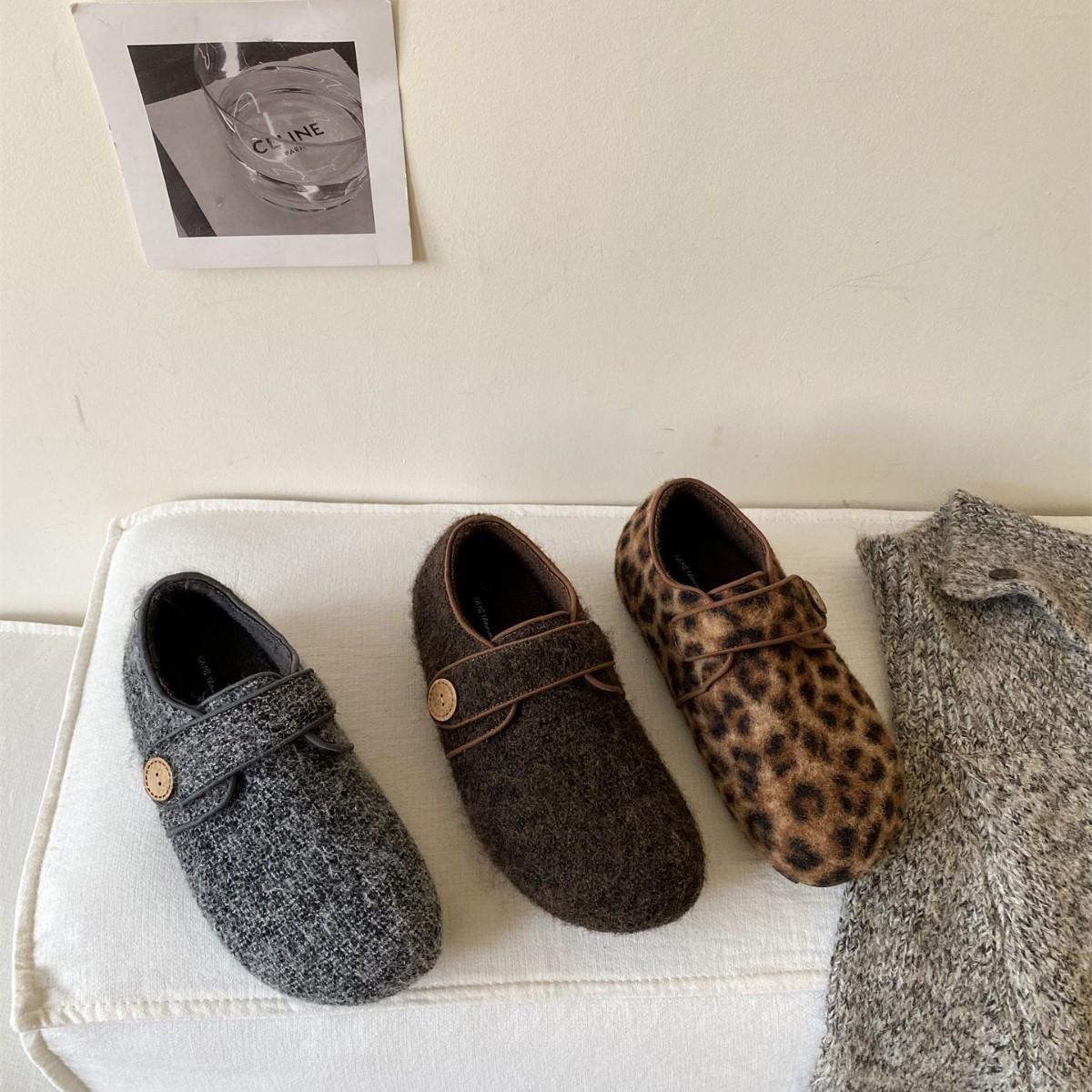 

2025 new woolen thick-soled belt buckle inner slope heel velvet warm snow boken women s single shoes 40 леопардовый