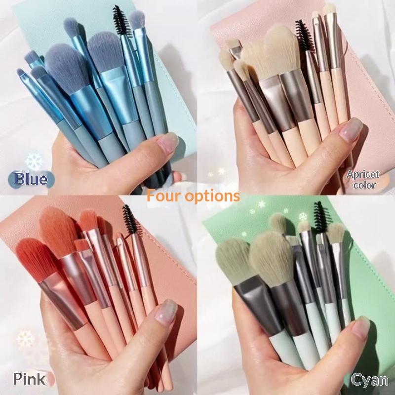Mini Portable 8Pcs Makeup Brush Set Soft Synthetic Bristles Cosmetic Brushes with Storage Bag for Trip Outdoor Use